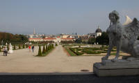 View of gardens and the lower Belvedere from the terrace of the upper Belvedere [blurred]