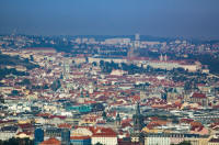 View towards Prague Castle from observatory of Zižkov TV Tower