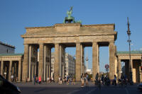 The rear of the Brandenburg Gate and the Fernsehturm (TV tower)