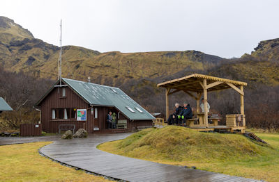 Some tour members resting after a hike up the nearby hill, Þórsmörk oasis