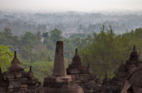 Stupas and the misty jungle