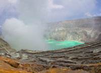 Panorama of the crater lake from the top of the path