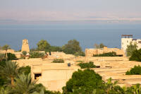 Panorama of the hotel grounds and the Left Bank of the Dead Sea