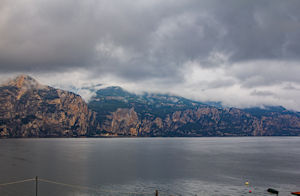 Panorama of morning cloud across Lake Garda