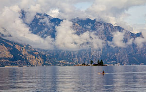 Kayak and Isola del Trimelone from Brenzone
