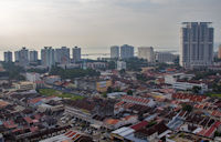 View south to the Penang island bridge from the roof of the Hotel Neo+