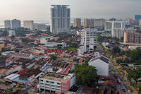 View south to the Penang island bridge from the roof of the Hotel Neo+
