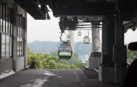Incoming Angry Birds cable car at the Sentosa station