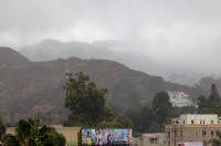 The Hollywood sign in the clouds