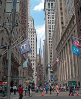 Wall Street looking NW to Trinity Church