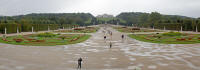 Panorama of the gardens at the back of the Schönbrunn Palace with the Neptune fountain and the Gloriette in the background