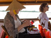 Christine Wisdom and Fiona Page on Mekong cruising boat