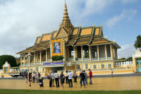Perimeter building of the royal palace with a portrait of the late (by 3 years) king