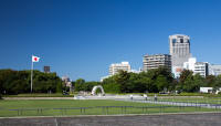 Cenotaph for A-Bomb Victims and atomic bomb dome, Peace Memorial Park