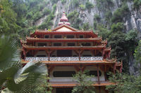 Temple, wishing well, fountain and surrounding cliffs composite