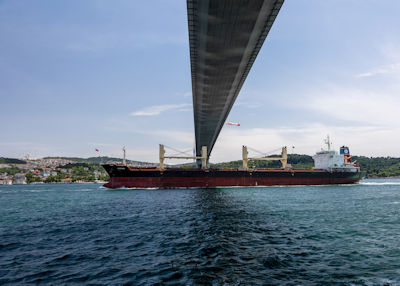 Southern end of the Bosphorus Bridge, and Bosphorus traffic